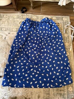 Blue Midi Skirt with Cream Abstract Dot Print
